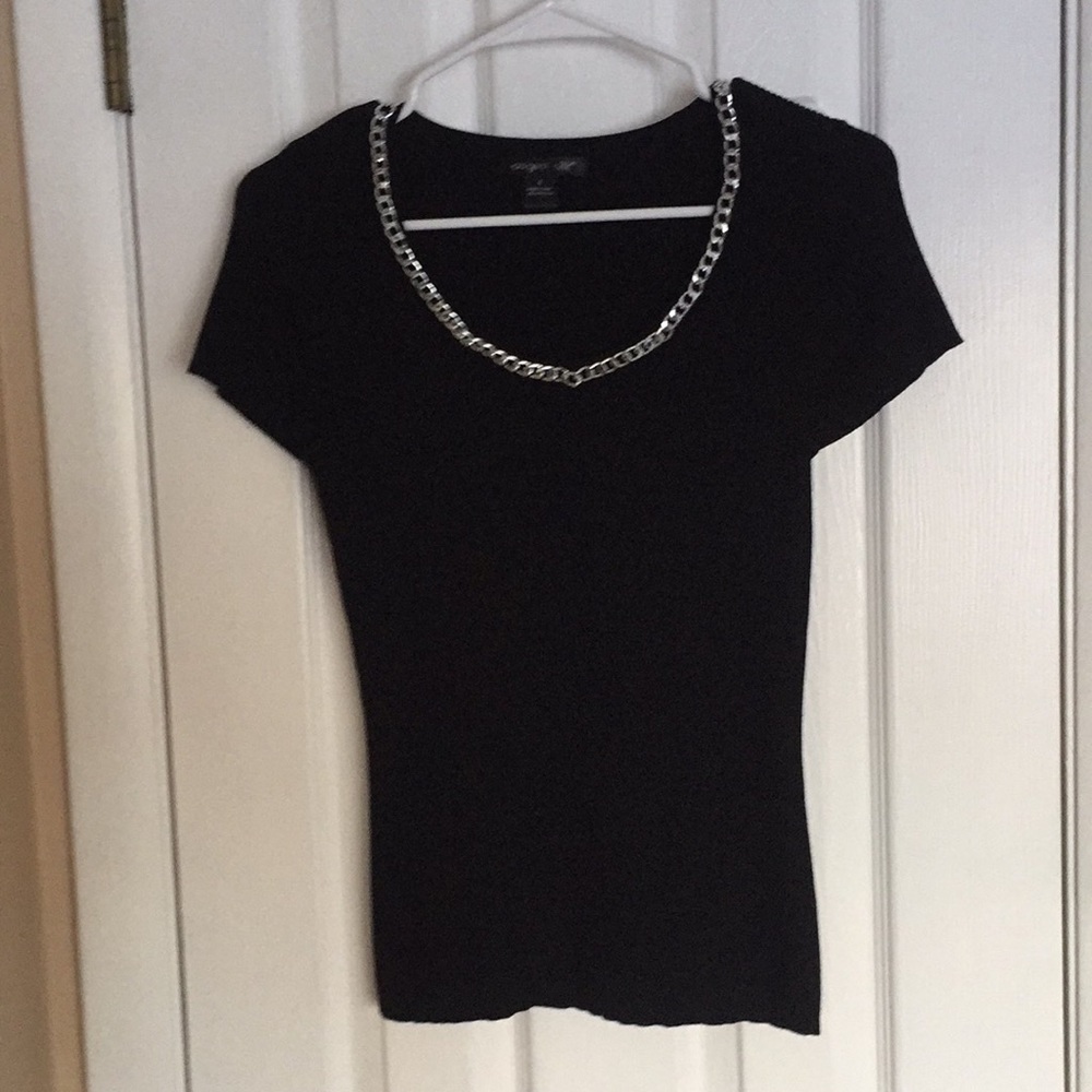 BOGO🛍.August Silk Black Knit Top - Cap Sleeve - S